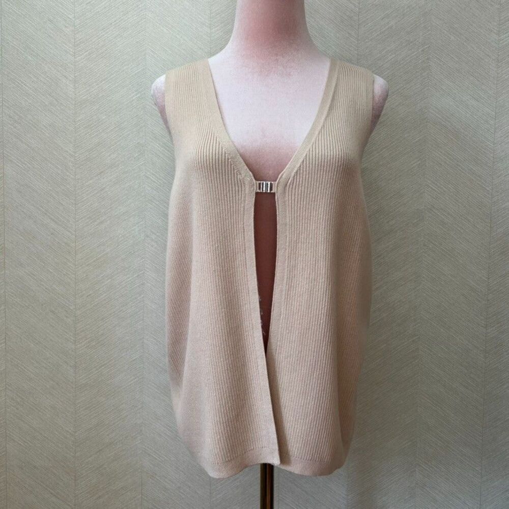 Alo Yoga Salana Knit Ribbed Open Front Buckle Beige Sweater Vest Womens Size M